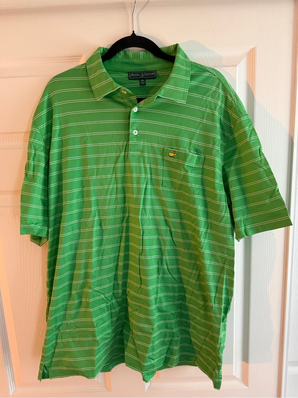 Masters Collection Augusta Golf Polo Shirt XXL Green Striped Pocket Logo